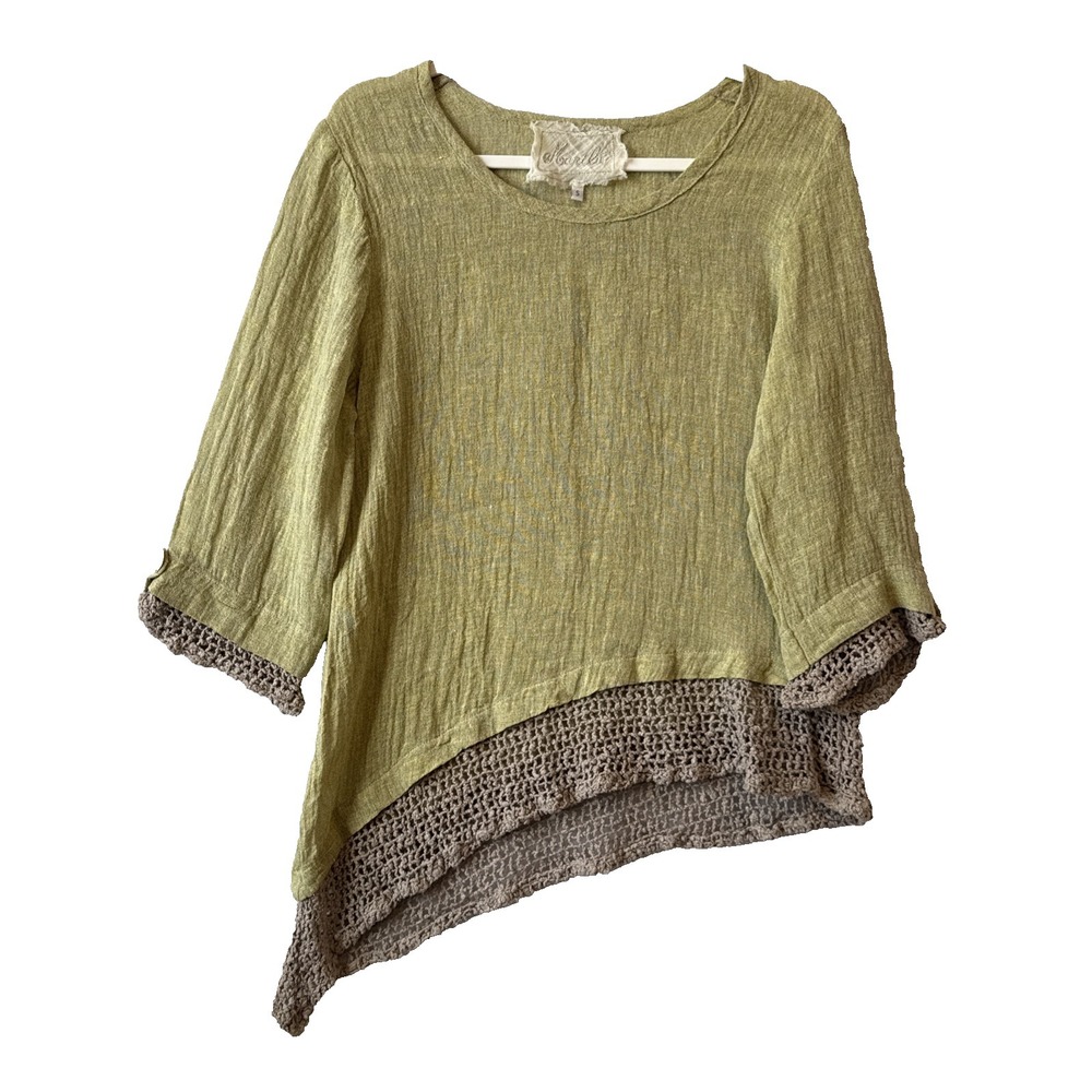 Marilu Linen Crochet Asymmetric Tunic S Lagenlook Boho Chic Quiet Luxury Italy